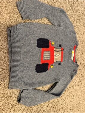 Baby Boden Kids' Grey Sweater with Red Tractor Motif